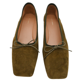 Olive Green Suede Square-Toe Ballet Flats