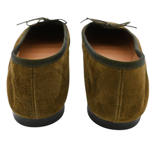 Olive Green Suede Square-Toe Ballet Flats