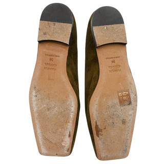 Olive Green Suede Square-Toe Ballet Flats
