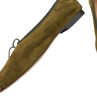 Olive Green Suede Square-Toe Ballet Flats