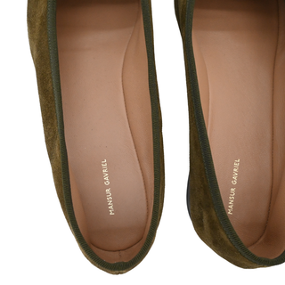 Olive Green Suede Square-Toe Ballet Flats