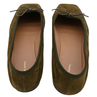 Olive Green Suede Square-Toe Ballet Flats