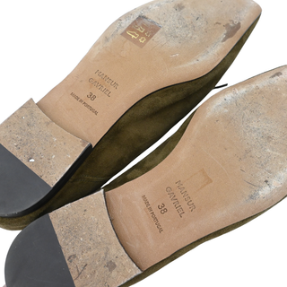 Olive Green Suede Square-Toe Ballet Flats