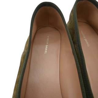 Olive Green Suede Square-Toe Ballet Flats