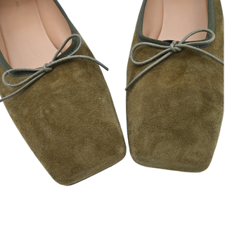 Olive Green Suede Square-Toe Ballet Flats