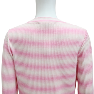 VALENTI | Ischia Pink Striped Ribbed Knit Long Cardigan