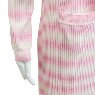 VALENTI | Ischia Pink Striped Ribbed Knit Long Cardigan