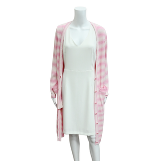 VALENTI | Ischia Pink Striped Ribbed Knit Long Cardigan