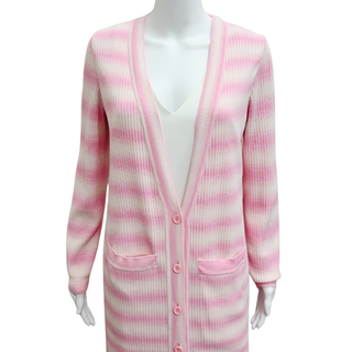 VALENTI | Ischia Pink Striped Ribbed Knit Long Cardigan