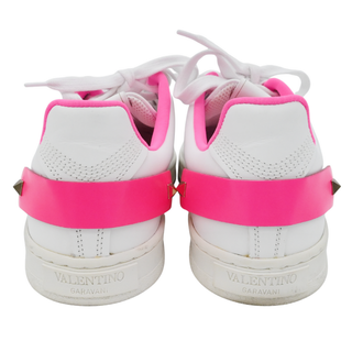 VALENTINO | White & Neon Pink VLOGO Leather Sneakers