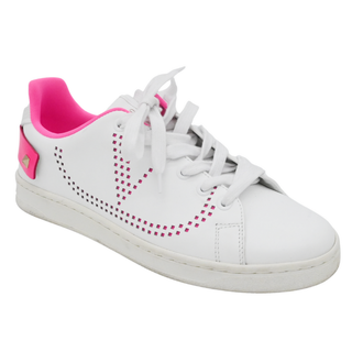 VALENTINO | White & Neon Pink VLOGO Leather Sneakers