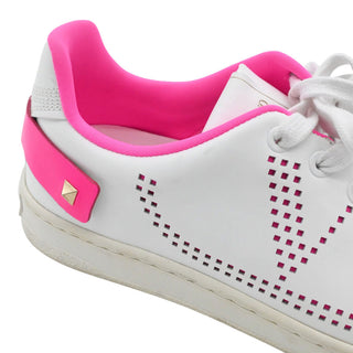 VALENTINO | White & Neon Pink VLOGO Leather Sneakers