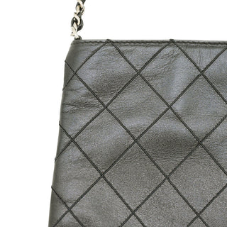 Metallic Pewter Quilted Leather Tassel Crossbody Bag