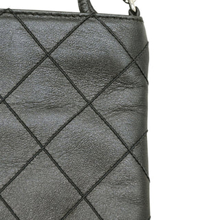 Metallic Pewter Quilted Leather Tassel Crossbody Bag