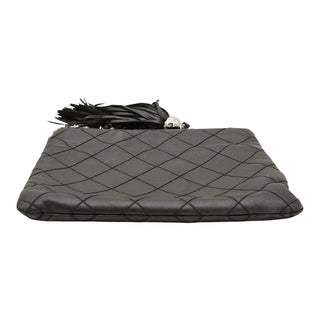 Metallic Pewter Quilted Leather Tassel Crossbody Bag