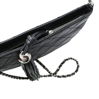 Metallic Pewter Quilted Leather Tassel Crossbody Bag