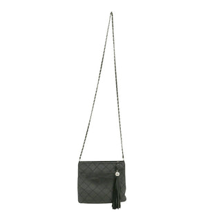 Metallic Pewter Quilted Leather Tassel Crossbody Bag