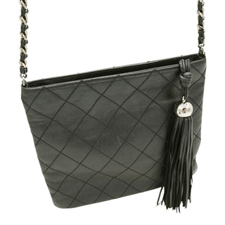 Metallic Pewter Quilted Leather Tassel Crossbody Bag