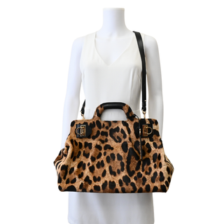 FERRAGAMO | Leopard Print Calf Hair Gancini Satchel Bag