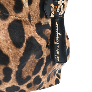FERRAGAMO | Leopard Print Calf Hair Gancini Satchel Bag