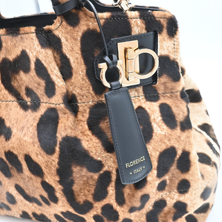 FERRAGAMO | Leopard Print Calf Hair Gancini Satchel Bag
