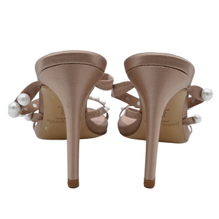 Pearl-Embellished Satin Strappy Heeled Sandals
