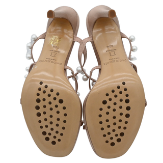 Pearl-Embellished Satin Strappy Heeled Sandals