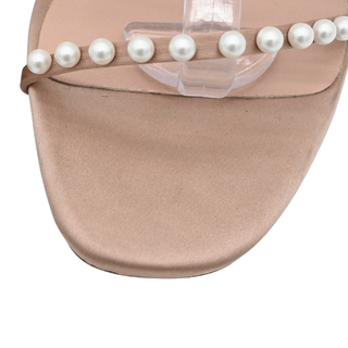 Pearl-Embellished Satin Strappy Heeled Sandals