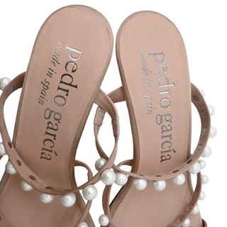 Pearl-Embellished Satin Strappy Heeled Sandals