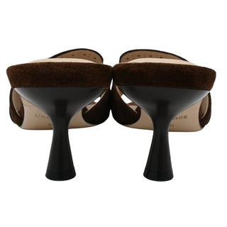 Brown Suede Buckle Detail Kitten Heel Mules
