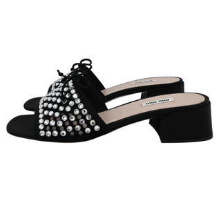 Crystal Embellished Block Heel Mules