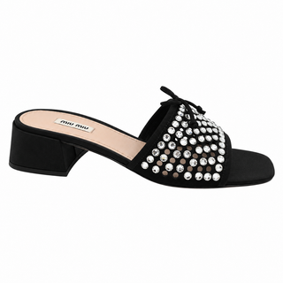 Crystal Embellished Block Heel Mules