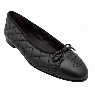 Quilted Leather CC Cap Toe Ballet Flats