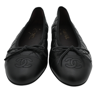 Quilted Leather CC Cap Toe Ballet Flats