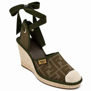 FF Logo Jacquard Espadrille Wedge Sandals