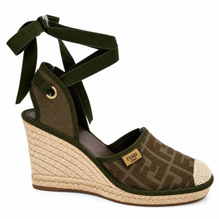FF Logo Jacquard Espadrille Wedge Sandals