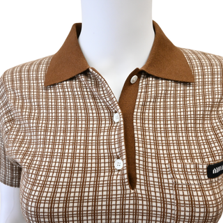 MIU MIU | Checked Cashmere & Silk Knit Polo Top