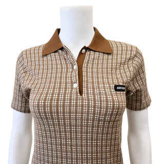 MIU MIU | Checked Cashmere & Silk Knit Polo Top
