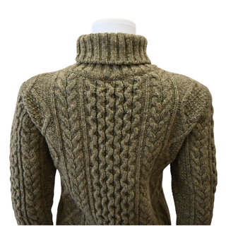 DOUBLE RL | Olive Green Cable Knit Wool Turtleneck Sweater