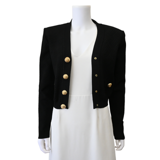 BALMAIN | Black Textured Knit Gold Button Cardigan