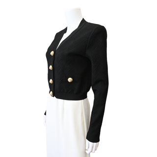 BALMAIN | Black Textured Knit Gold Button Cardigan