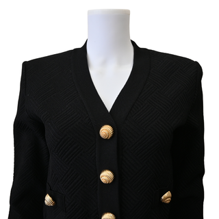 BALMAIN | Black Textured Knit Gold Button Cardigan