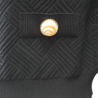 BALMAIN | Black Textured Knit Gold Button Cardigan
