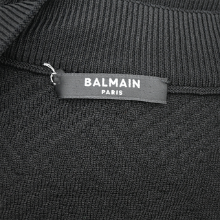 BALMAIN | Black Textured Knit Gold Button Cardigan