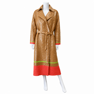 ROSIE ASSOULIN | Sequin Colorblock Belted Trench Coat