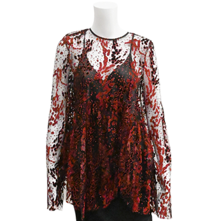 OPENING CEREMONY | Blaze Red Glitter Lace Blouse