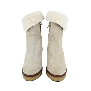 Ivory Shimmer Suede Wedge Booties