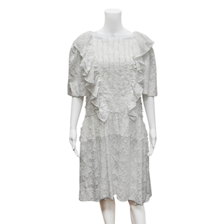 PUSH BUTTON | White Textured Ruffled Dress