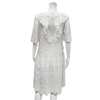 White Textured Ruffled Dress
