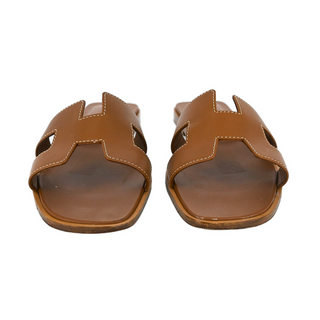 HERMES | Oran Tan Leather Slide Sandals